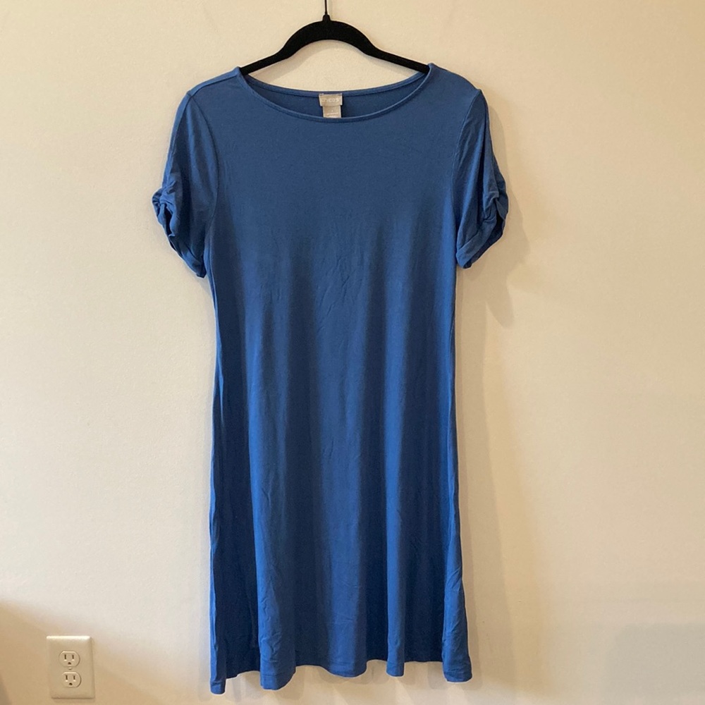 Chico’s stretchy short sleeve midi blue dress size 1 / 8 / medium
